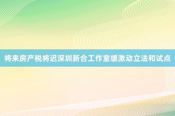 将来房产税将迟深圳新合工作室缓激动立法和试点